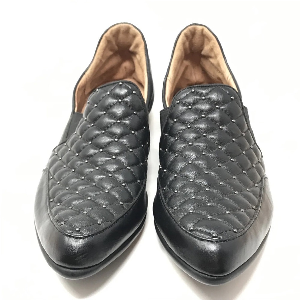 Adrianna Papell Women's Linda Black Leather Stud Quilted Flat Shoes Size 6